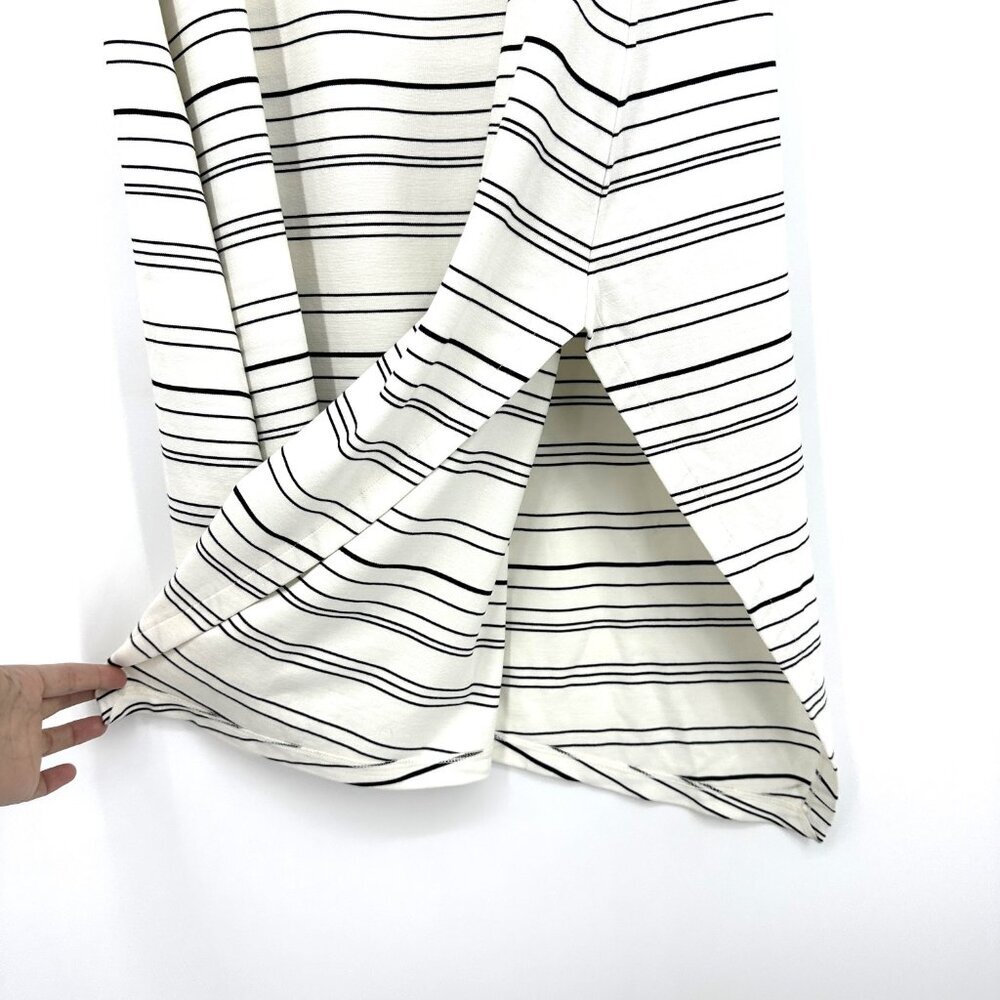 Club Monaco Striped Square Neck Knit Midi Dress Ivory Egret Black Large - Picture 5 of 11